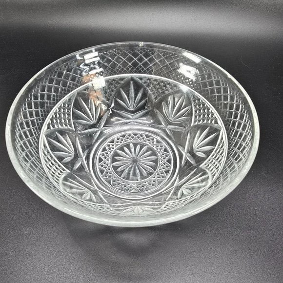 Vintage Cut Glass Serving Bowl With Intricate Diamond & Starburst Pattern JJ3815 - Picture 8 of 10